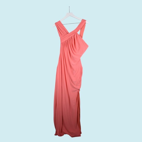 BCBGMAXAZRIA Dress Medium Coral One Shoulder Gathered Side Slit Column Gown NWT - Picture 6 of 15